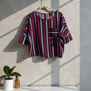 Express Navy and Red Striped Blouse‎